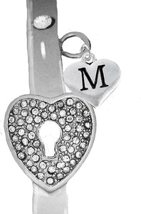 It Really Locks!, The Key To My Heart, "Initial M ", Cuff Crystal Bracelet, Hypoallergenic, Safe-Nickel, Lead, Free