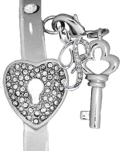 It Really Locks!, The Key To My Heart, "Initial P", Cuff Crystal Bracelet, Hypoallergenic, Safe-Nickel, Lead, Free