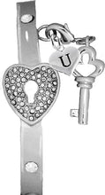 It Really Locks!, The Key To My Heart, "Initial U ", Cuff Crystal Bracelet, Hypoallergenic, Safe-Nickel, Lead, Free