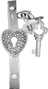 It Really Locks!, The Key To My Heart, "Initial U ", Cuff Crystal Bracelet, Hypoallergenic, Safe-Nickel, Lead, Free