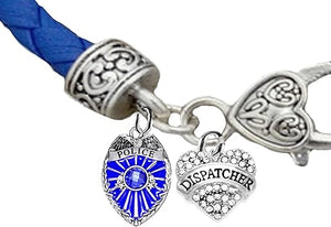 Policeman, Dispatcher, Blue Leather Bracelet, Hypoallergenic, Safe-No Nickel, Lead,or Cadmimum