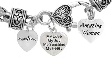 Love, Super Hero, My Love, My Joy, My Sunshine, My Heart, Amazing Womam, Bracelet Hypoallergenic Safe- No Nickel. Lead, Or Poisonous Cadmium