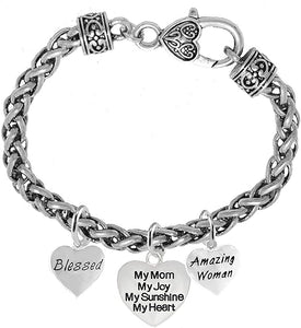 Mom, Blessed. My Mom, My Joy, My Sunshine My Heart, Ichthys Fish, Bracelet, Hypoallergenic, Safe-Nickel, Lead, Free