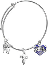 Air Force, I Love to Fly, Genuine Crystal, Beautiful Crystal Cross, Adjustable Miracle Wire Bracelet, Hypoallergenic, Safe-Nickel, Lead Free
