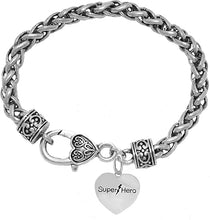 Super Hero Heart Charm On A Antique Wheat Chain Bracelet, Hypoallergenic Safe- No Nickel. Lead, Or Poisonous Cadmium
