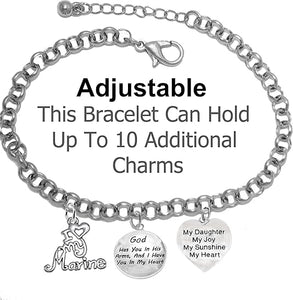 Marine Mom, My Daughter, God Has You In His Arms And I Have You In My Heart, Adjustable, Hypoallergenic-Safe, No Nickel, Lead, Or Poisonous Cadmium In Bracelet