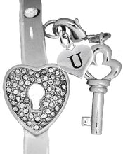 It Really Locks!, The Key To My Heart, "Initial U ", Cuff Crystal Bracelet, Hypoallergenic, Safe-Nickel, Lead, Free