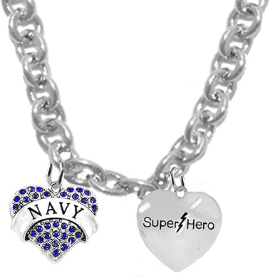 Navy Heart, Super Hero, STERLING SILVER Solid .925 Sterling, Not Plated Or Coated.18 Inch Necklace.Charm Nickel, Lead, Cadmium Free