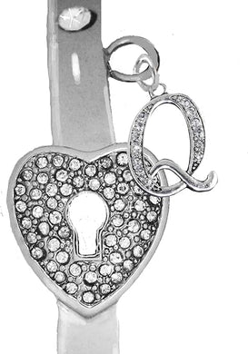 It Really Locks!, The Key to My Heart, Initial Q, Cuff Crystal Bracelet, Hypoallergenic, Safe-Nickel, Lead, Free