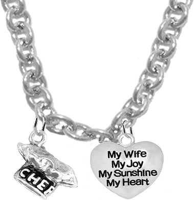 Chef Hat, My Wife, My Joy, My Sunshine, My Heart, Sterling Silver Solid .925 Sterling, Not Plated Or Coated.18 Inch Necklace.Charm Nickel, Lead, Cadmium Free