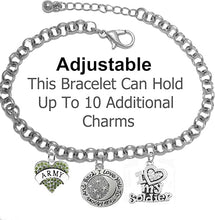 Army, " I Love You To The Moon And Back ", Crystal I Love My Soldier, Licensed Army Charm, Adjustable Rolo Chain Bracelet, Hypoallergenic, Safe-Nickel, Lead, Cadmium Free