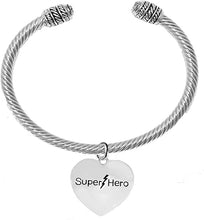 Super Hero Heart Charm On a Cable Wire Adjustabe Bracelet, Genuine Crystal End Stones, Hypoallergenic Safe- No Nickel. Lead, Or Poisonous Cadmium