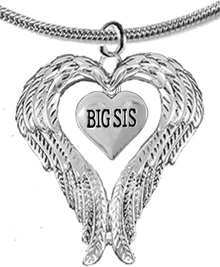 Guardian Angel, Heart (Love) Shaped Wings for Big Sis Necklace, Adjustable, Hypoallergenic, Safe-Nickel, Lead, Free