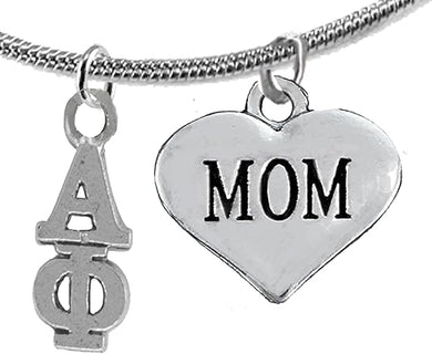 Alpha Phi Mom, Hypoallergenic Safe Adjustable Fits Anyone Licensed Sorority Jewelry Manufacturer