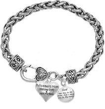 Policeman's Mom, God Has You in His Arms, and I Have You in My Heart, He's My Son, He's My Hero, Bracelet, Hypoallergenic, Safe-Nickel, Lead, Free