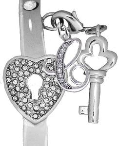 It Really Locks!, The Key To My Heart, "Initial C", Cuff Crystal Bracelet, Hypoallergenic, Safe-Nickel, Lead, Free