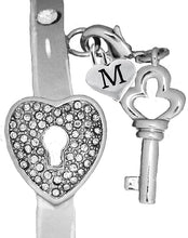 It Really Locks!, The Key To My Heart, "Initial M ", Cuff Crystal Bracelet, Hypoallergenic, Safe-Nickel, Lead, Free