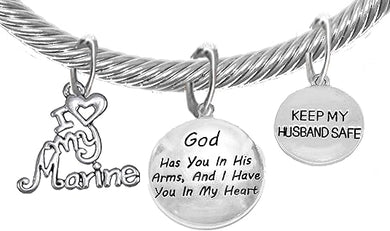 Marine Wife, My Husband, God Has You In His Arms And I Have You In My Heart, Adjustable, Hypoallergenic Safe, No Nickel, Lead, Or Poisonous Cadmium In Bracelet