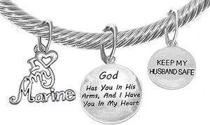 Marine Wife, My Husband, God Has You In His Arms And I Have You In My Heart, Adjustable, Hypoallergenic Safe, No Nickel, Lead, Or Poisonous Cadmium In Bracelet