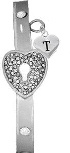 It Really Locks!, The Key To My Heart, "Initial T ", Cuff Crystal Bracelet, Hypoallergenic, Safe-Nickel, Lead, Free