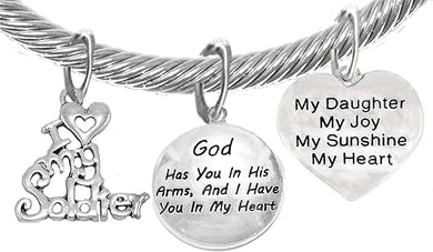 Army Mom, My Daughter, God Has You In His Arms And I Have You In My Heart, Adjustable, Hypoallergenic Safe, No Nickel, Lead, Or Poisonous Cadmium In Bracelet