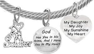 Army Mom, My Daughter, God Has You In His Arms And I Have You In My Heart, Adjustable, Hypoallergenic Safe, No Nickel, Lead, Or Poisonous Cadmium In Bracelet