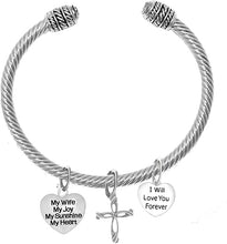 My Mom, My Joy, My Sunshine, My Heart, and I Will Love You Forever, and A Contemporary Cross Charm, Adjustable Bracelet Nickle, Lead, Cadmium Free