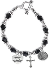 Saint Benedict Protective Charm, My Mom, My Joy, My Sunshine, My Heart, and Prayer, Protect Me from Harm, from Evil, Hypoallergenic Black Crystal Bracelet, Nickel, Lead, Cadmium Free