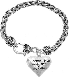 Policeman's Mom, He's My Son, He's My Hero, Bracelet, Hypoallergenic, Safe-Nickel, Lead, Free