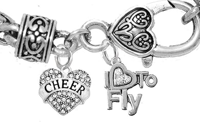 Cheer, I Love to Fly, Adjustable, Hypoallergenic Genuine Crystal Charm Bracelet, Nickel, Lead, and Cadmium Free