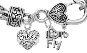 Cheer, I Love to Fly, Adjustable, Hypoallergenic Genuine Crystal Charm Bracelet, Nickel, Lead, and Cadmium Free