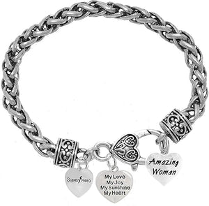 Love, Super Hero, My Love, My Joy, My Sunshine, My Heart, Amazing Womam, Bracelet Hypoallergenic Safe- No Nickel. Lead, Or Poisonous Cadmium