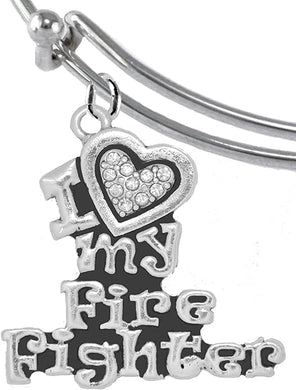 Firefighter, I Love My Firefighter, Genuine Crystal, Adjustable Bracelet, Hypoallergenic, Safe-Nickel, Lead, Free