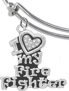 Firefighter, I Love My Firefighter, Genuine Crystal, Adjustable Bracelet, Hypoallergenic, Safe-Nickel, Lead, Free
