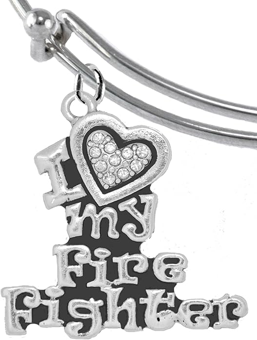 Firefighter, I Love My Firefighter, Genuine Crystal, Adjustable Bracelet, Hypoallergenic, Safe-Nickel, Lead, Free