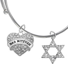 Bas Mitzvah Adjustable Bracelet, Genuine Crystal Heart, Star Of David, Hypoallergenic, Safe-No Nickel, Lead,or Cadmimum