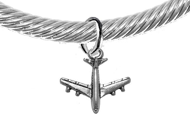 Jet Airplane, Hypoallergenic Genuine Cable with Crystal Ends Charm Bracelet, Nickel, Lead, and Cadmium Free