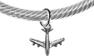 Jet Airplane, Hypoallergenic Genuine Cable with Crystal Ends Charm Bracelet, Nickel, Lead, and Cadmium Free