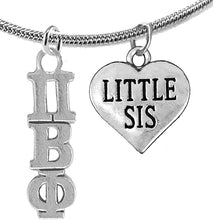 Pi Beta Phi, Authorized Sorority Jewelry Manufacturer, Greek Letters And Little Sis Heart,On A Adjustable Thin Snake Chain Lavaliere/Necklace, Hypoallergenic, Safe-No Nickel, No Lead, And No Poisonous Cadmium