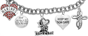 Marine, My Son, God Has You in His Arms and I Have You in My Heart, Genuine Crystal Cross Heart, Adjustable, Hypoallergenic Safe, No Nickel, Lead, Or Poisonous Cadmium in Bracelet