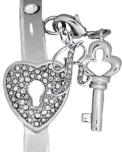 It Really Locks!, The Key To My Heart, "Initial R", Cuff Crystal Bracelet, Hypoallergenic, Safe-Nickel, Lead, Free