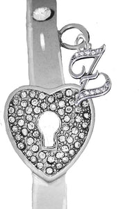 It Really Locks!, The Key To My Heart, "Initial Z ", Cuff Crystal Bracelet, Hypoallergenic, Safe-Nickel, Lead, Free