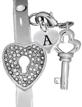It Really Locks!, The Key To My Heart, "Initial A", Cuff Crystal Bracelet, Hypoallergenic, Safe-Nickel, Lead, Free