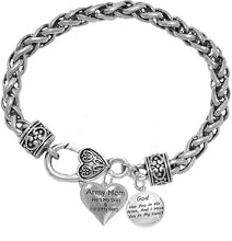 Army Mom, He's My Hero, God Has You in His Arms and I Have You in My Heart, Hypoallergenic Safe, No Nickel, Lead, Or Poisonous Cadmium in Bracelet