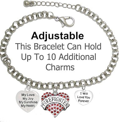 Firefighter, My Love, My Joy, My Sunshine, I Will Love You Forever Bracelet, Hypoallergenic, Safe-Nickel, Lead, Free