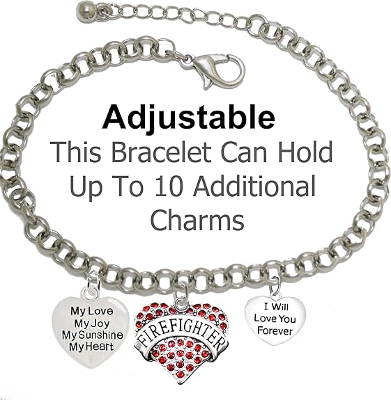 Firefighter, My Love, My Joy, My Sunshine, I Will Love You Forever Bracelet, Hypoallergenic, Safe-Nickel, Lead, Free