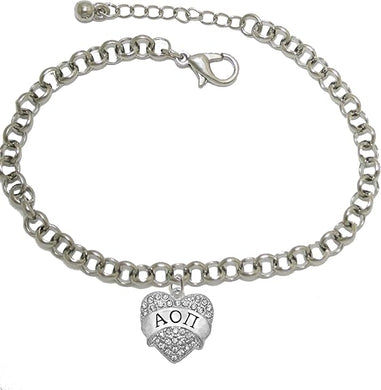 Alpha Omicron Pi - Licensed Sorority Jewelry Manufacturer, Adjustable Fits Anyone Crystal Heart Bracelet