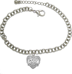Alpha Omicron Pi - Licensed Sorority Jewelry Manufacturer, Adjustable Fits Anyone Crystal Heart Bracelet