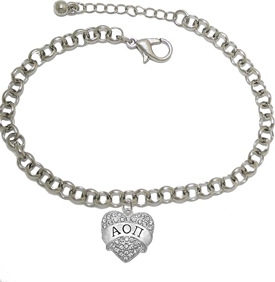 Alpha Omicron Pi - Licensed Sorority Jewelry Manufacturer, Adjustable Fits Anyone Crystal Heart Bracelet