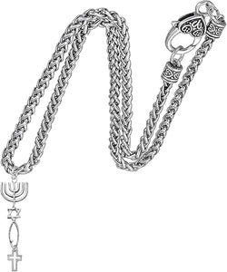 Cross Contemporary And Beautiful, Suspended From Messianic Seal of Jerusalem With Menorah, Star Of David, Christian Fish On A Adjustable, Hypoallergenic, Safe-Nickel, Lead, Cadmium Free